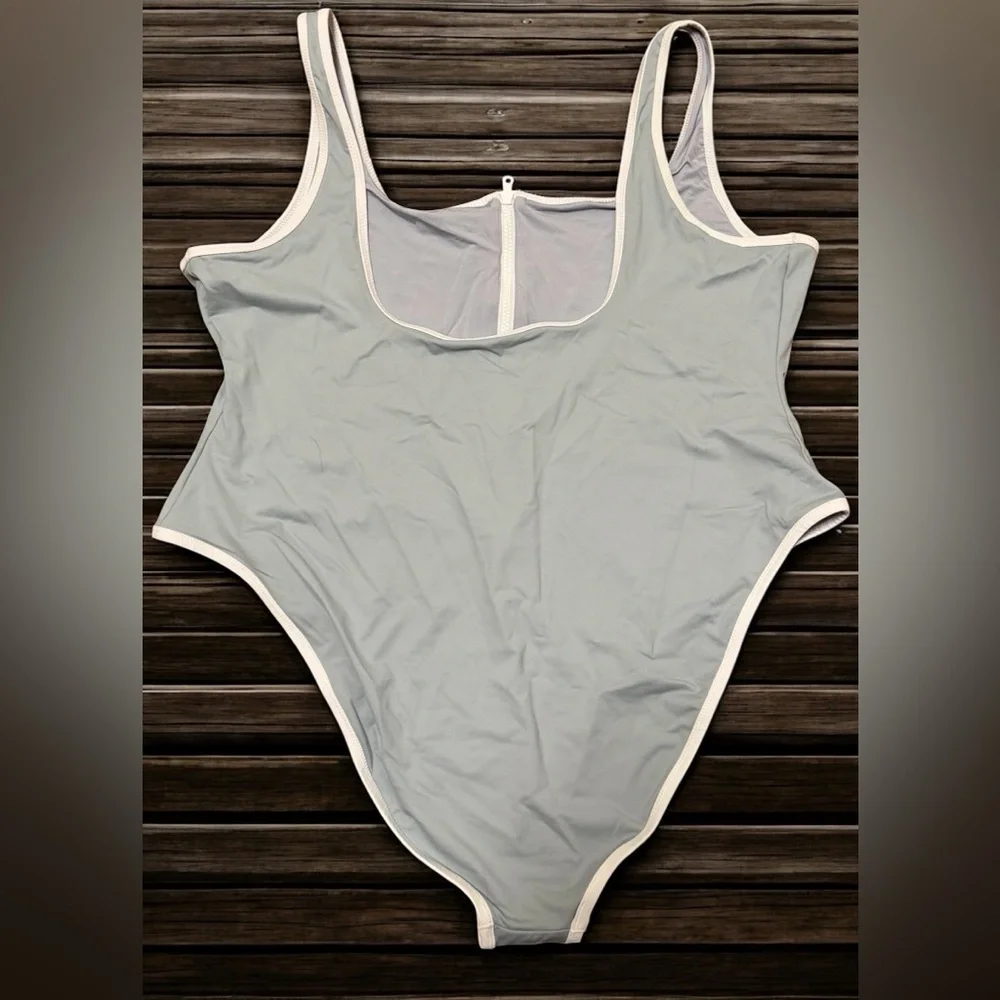 NWT SKIMS Sporty Zipper Swim Scoop One Piece Swimsuit Blue Plus Size 4X